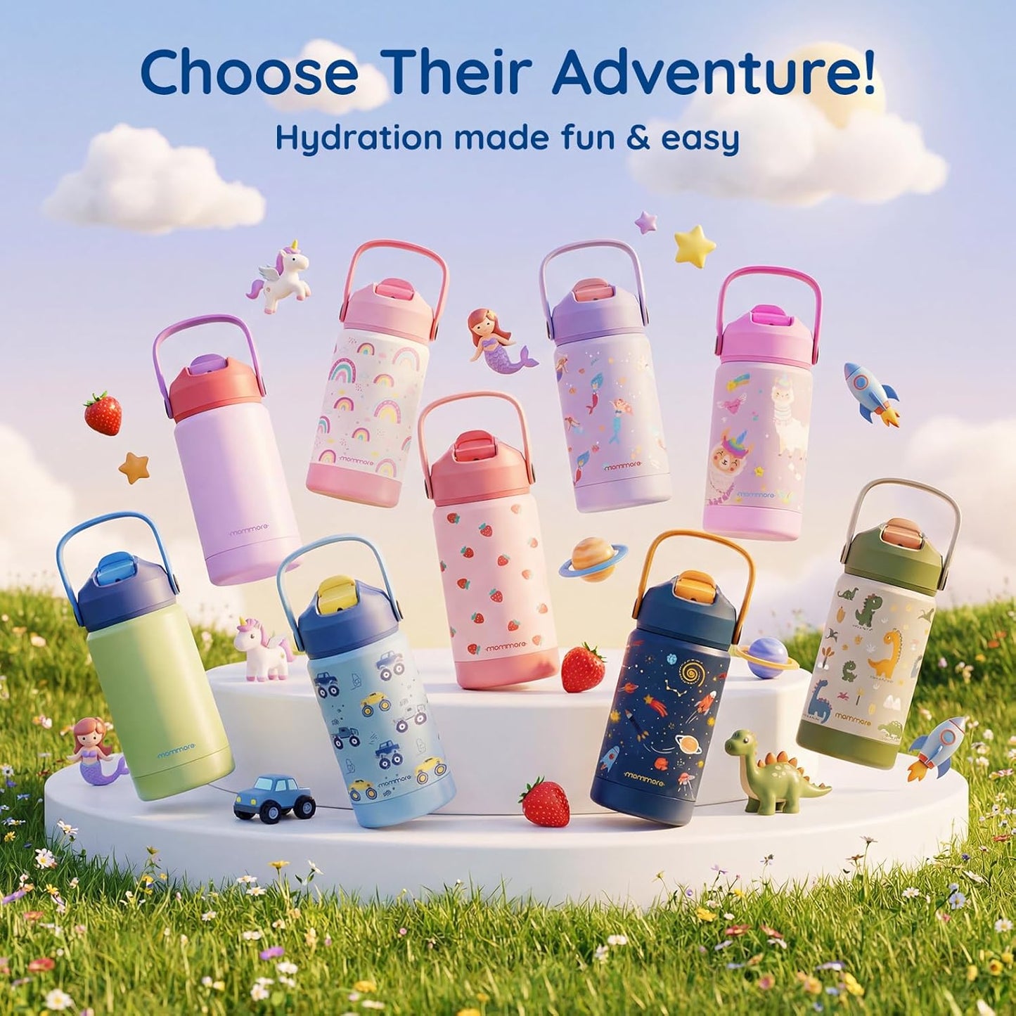 Mommore Kids Water Bottle - 12 oz Insulated Stainless Steel, Leakproof & BPA-Free for School & Outdoor Activities