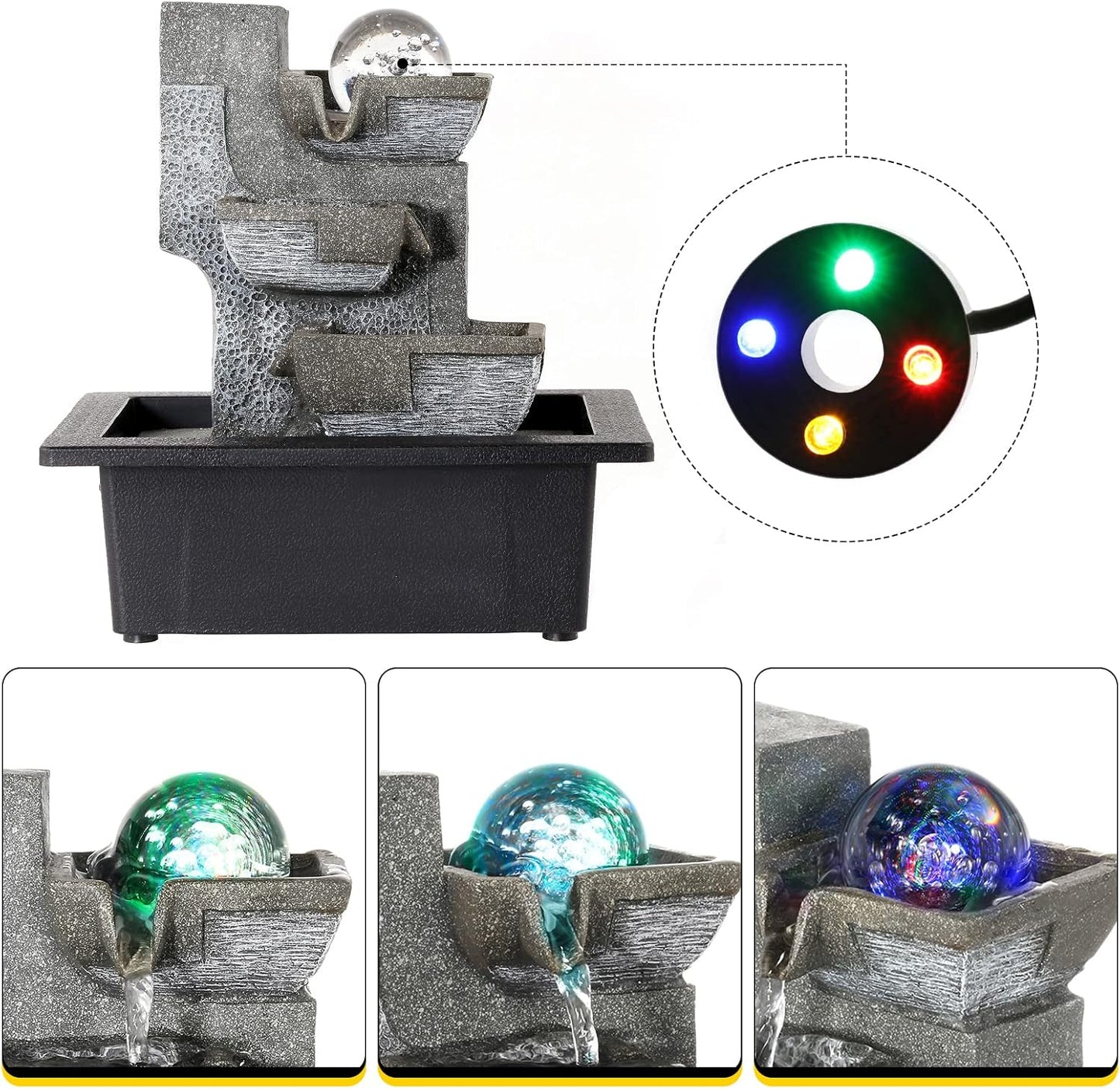 Dyna-Living Water Fountains Indoor Tabletop Fountain with Pump Waterfall Fountain Indoor Coloured LED Lights Desk Water Fountains for Home Office Decor Style 1