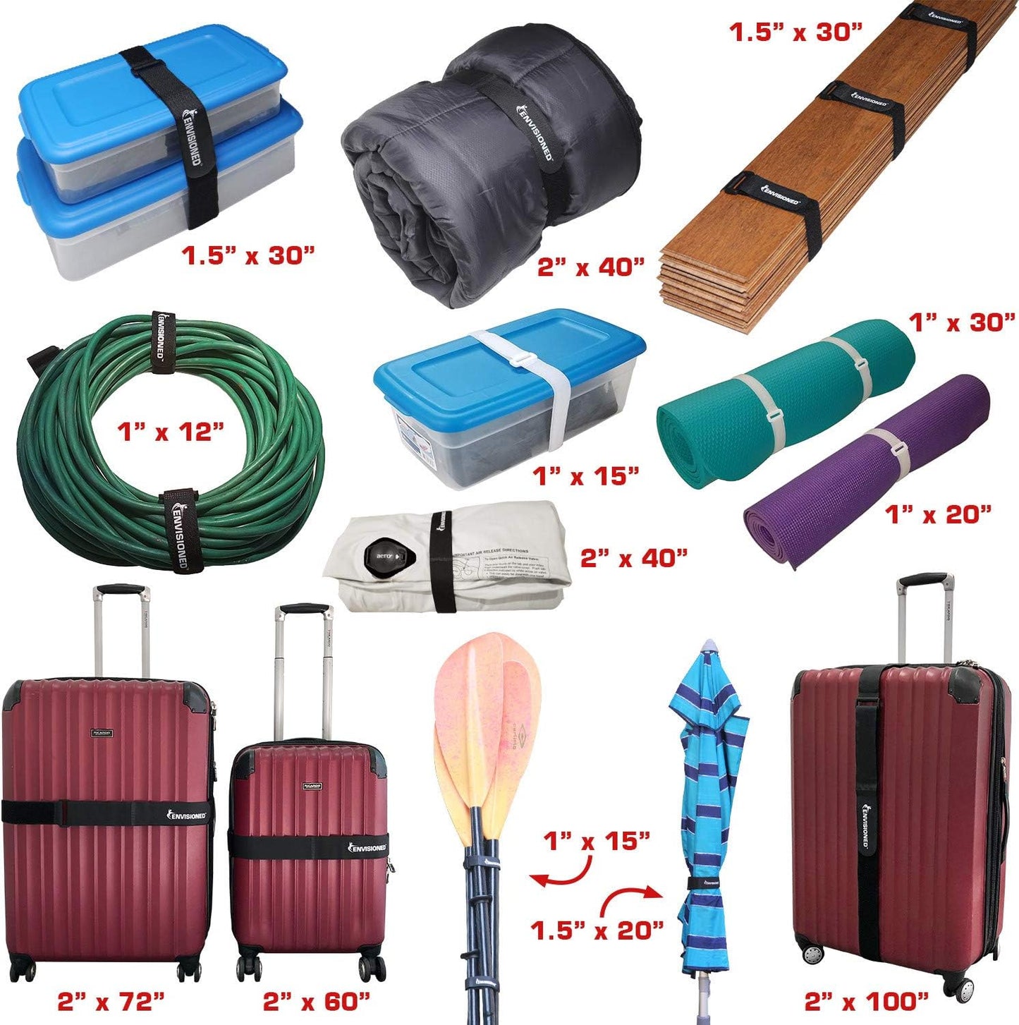 Reusable Cinch Straps 2" x 40" - 6 Pack, Strong Hook and Loop Fasteners for Secure Storage (Black)