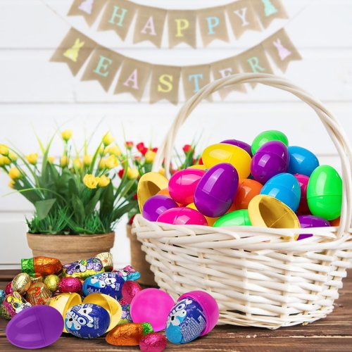 Easter Candy with Fillable Plastic Eggs Bundle - Pack Of 24 Plastic Eggs With Assorted Chocolate Candy for Filling - Holiday Party Treats & Easter Basket Stuffers