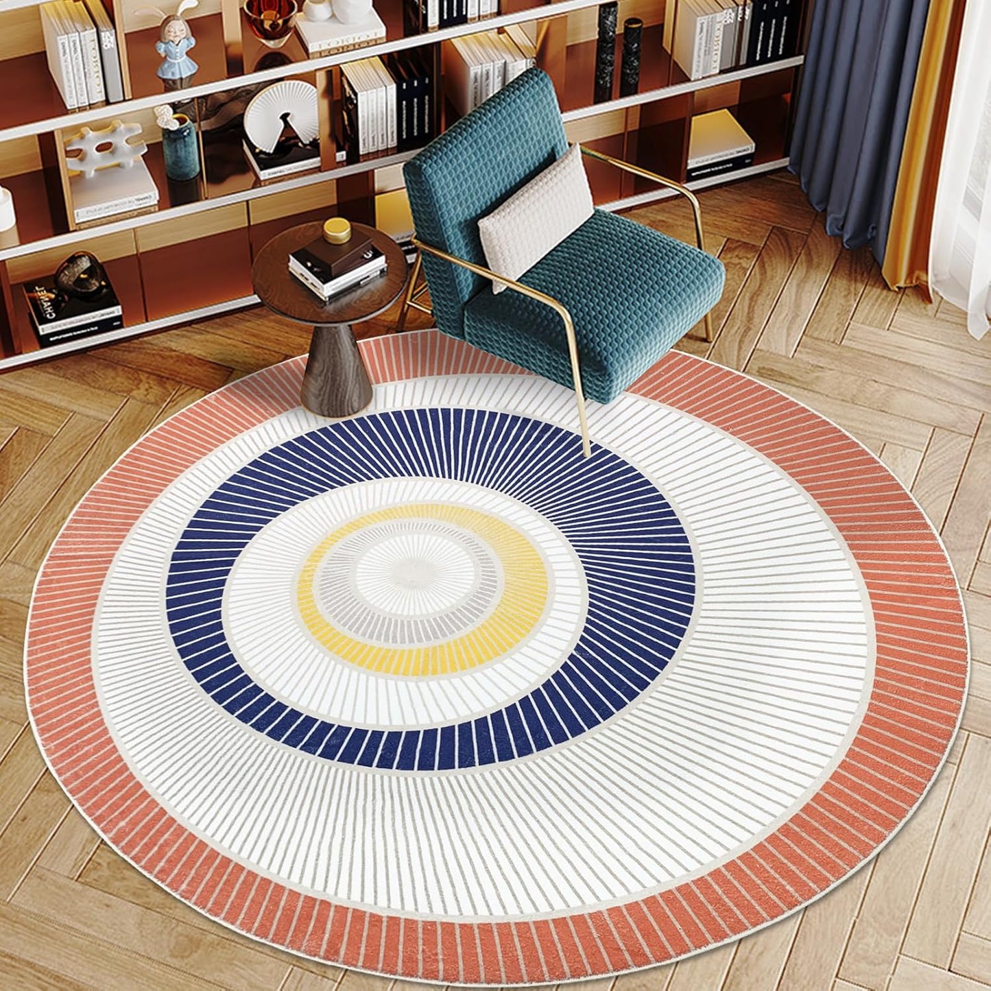 Modern Abstract Round Rug 5.2Ft Large Soft Mat for Bedroom, Living Room, Dining Room - Nonslip Geometric Floor Carpet Circle Throw for Home Decor, Red/Blue