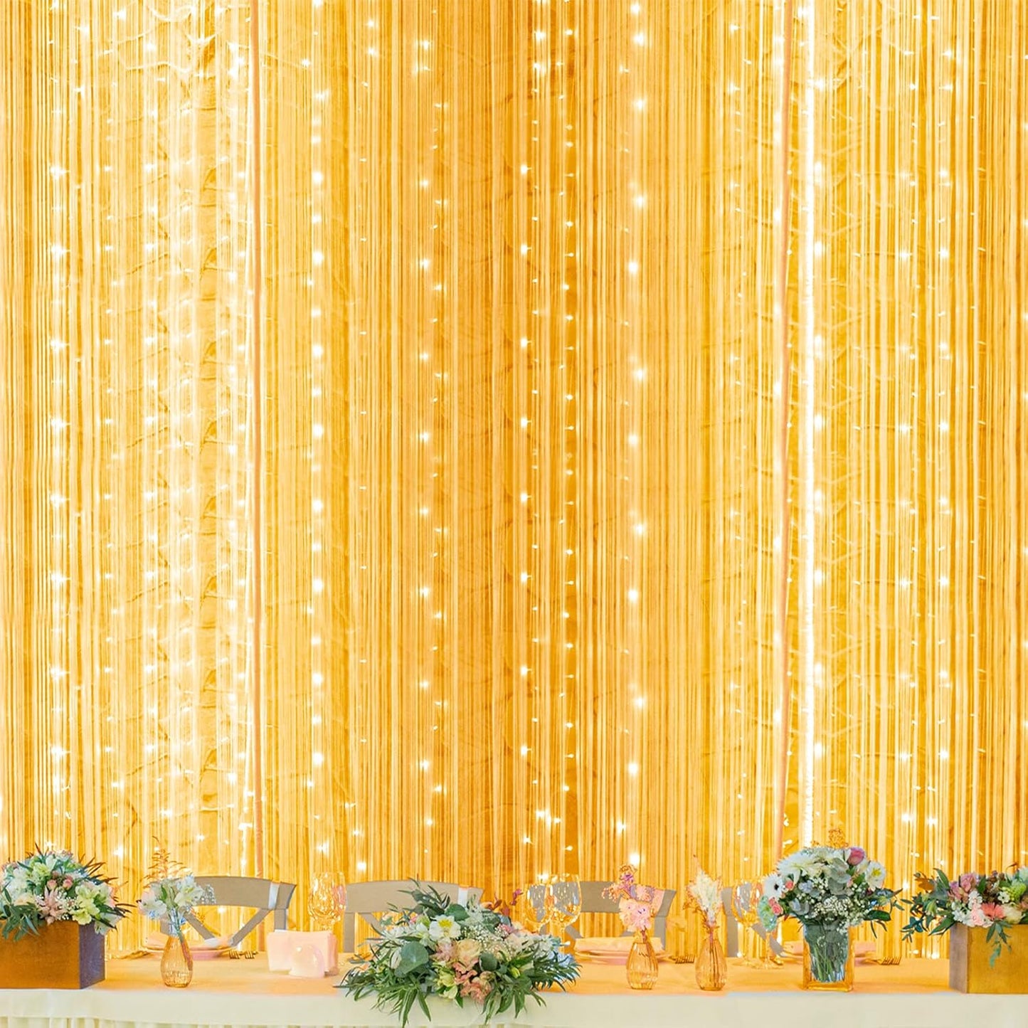 300 LED Twinkle Star Curtain String Lights - Warm White for Wedding, Home & Garden Decor