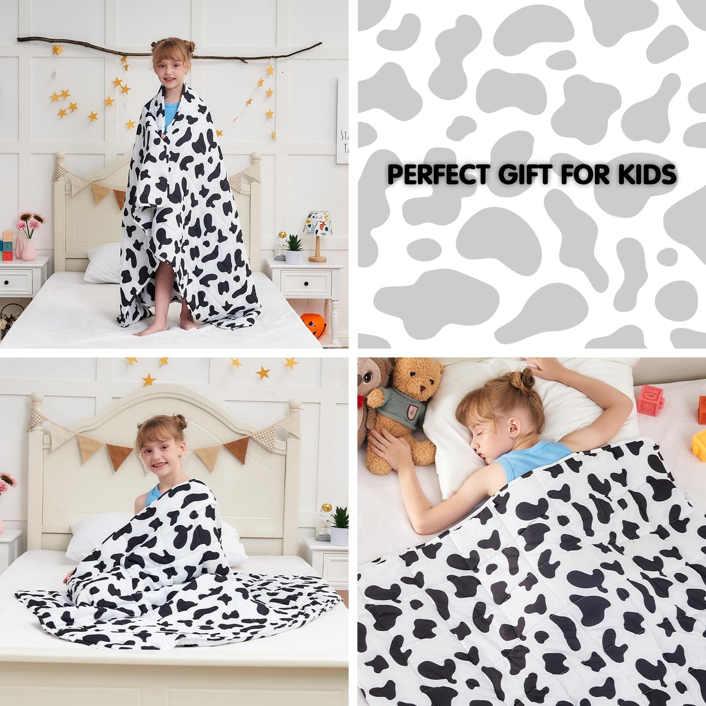 yescool Weighted Blanket 3 Pounds Cooling Weighted Lap Blanket, Cow Print Heavy Blanket for Sleeping, Comfortable Weighted Throw Blanket for 20-40lbs,36"x48"