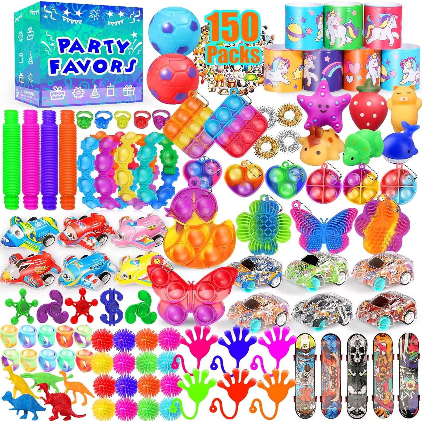 Skiennix Fidget Toys Bulk - 150-Pack Treasure Box Party Favors for Kids 8-12 | Ideal for Goodie Bags & Classroom Prizes
