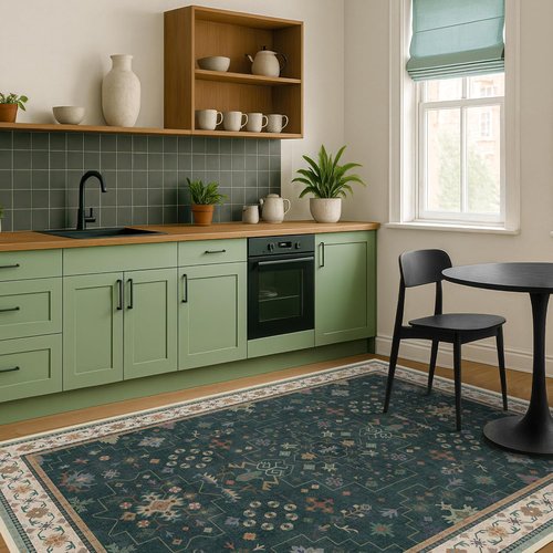 Hazo Haus Vintage Dark Green 6x8 Dining Room Rug - Washable Floral Low Pile Area Rug for Living Room | Non-Slip Design
