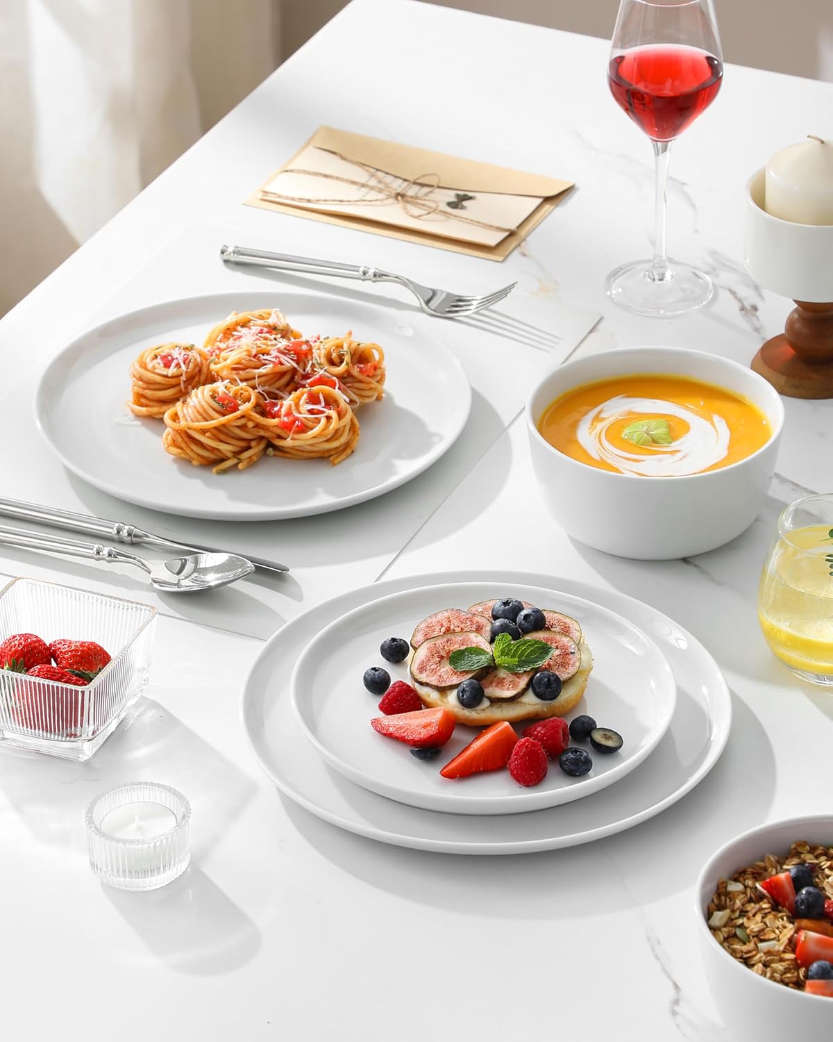 MALACASA 24-Piece Gourmet Porcelain Dinnerware Set - Premium Chip & Scratch Resistant Dishes for 8 | White LEXI Series