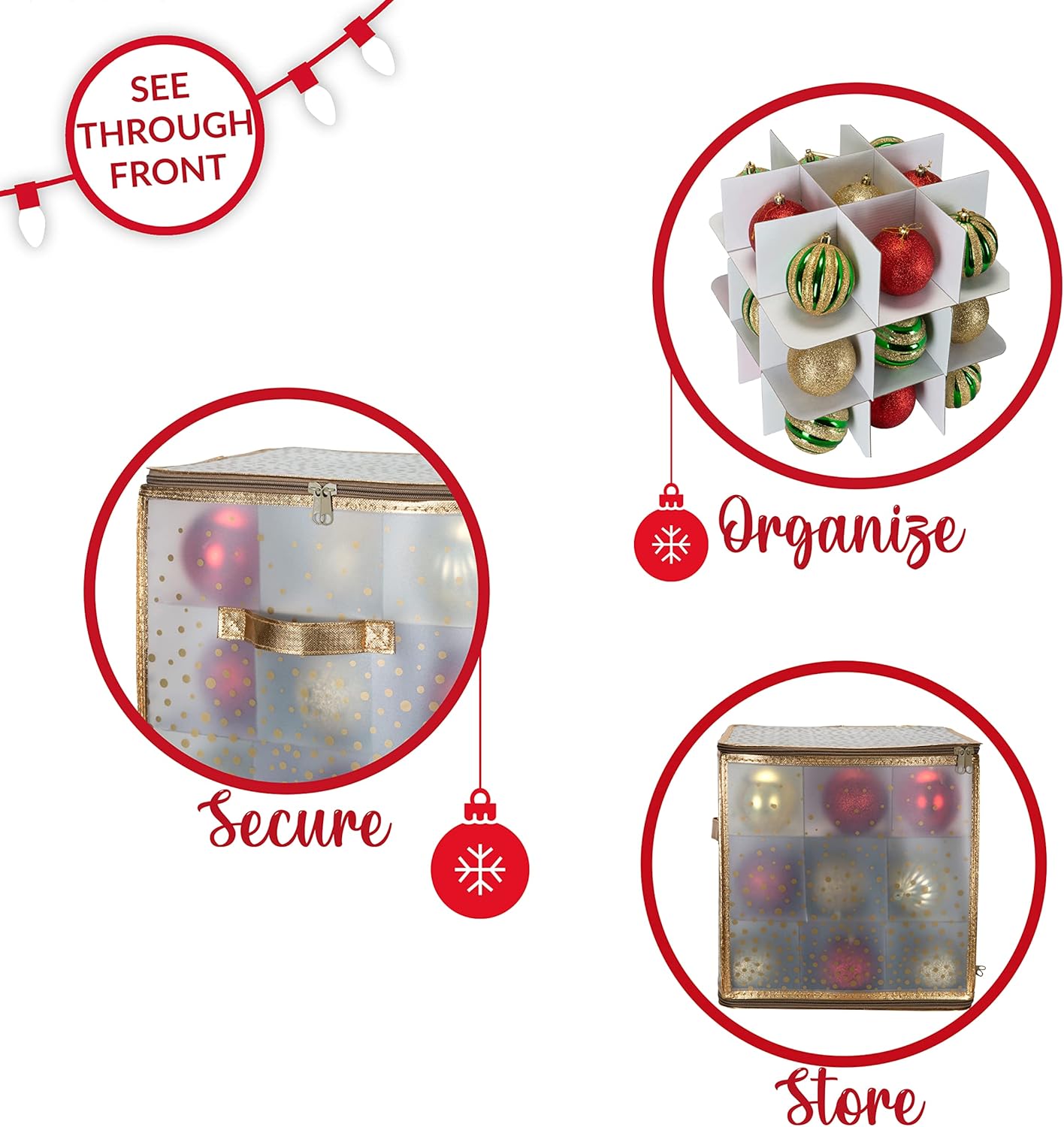 Ornament Storage Organizer for 112 Ornaments | Zipper Closure | Space-Saving Red Design