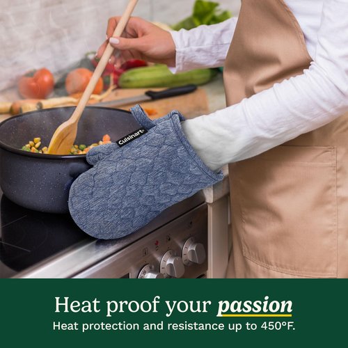 Cuisinart Silicone Mini Oven Mitts–5” x 8.5” Heat-Resistant Kitchen Mitts for Oven with Non-Slip 100% Silicone Palm, Cotton Filling, and Hanging Loop–Durable Oven Mitt Set for Cooking & Baking