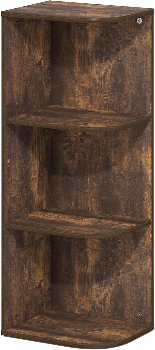 Furinno PASIR 3-Tier Corner Bookshelf - Open Shelf Bookcase for Organization & Storage | Amber Pine, 9.3 x 12 x 31.5