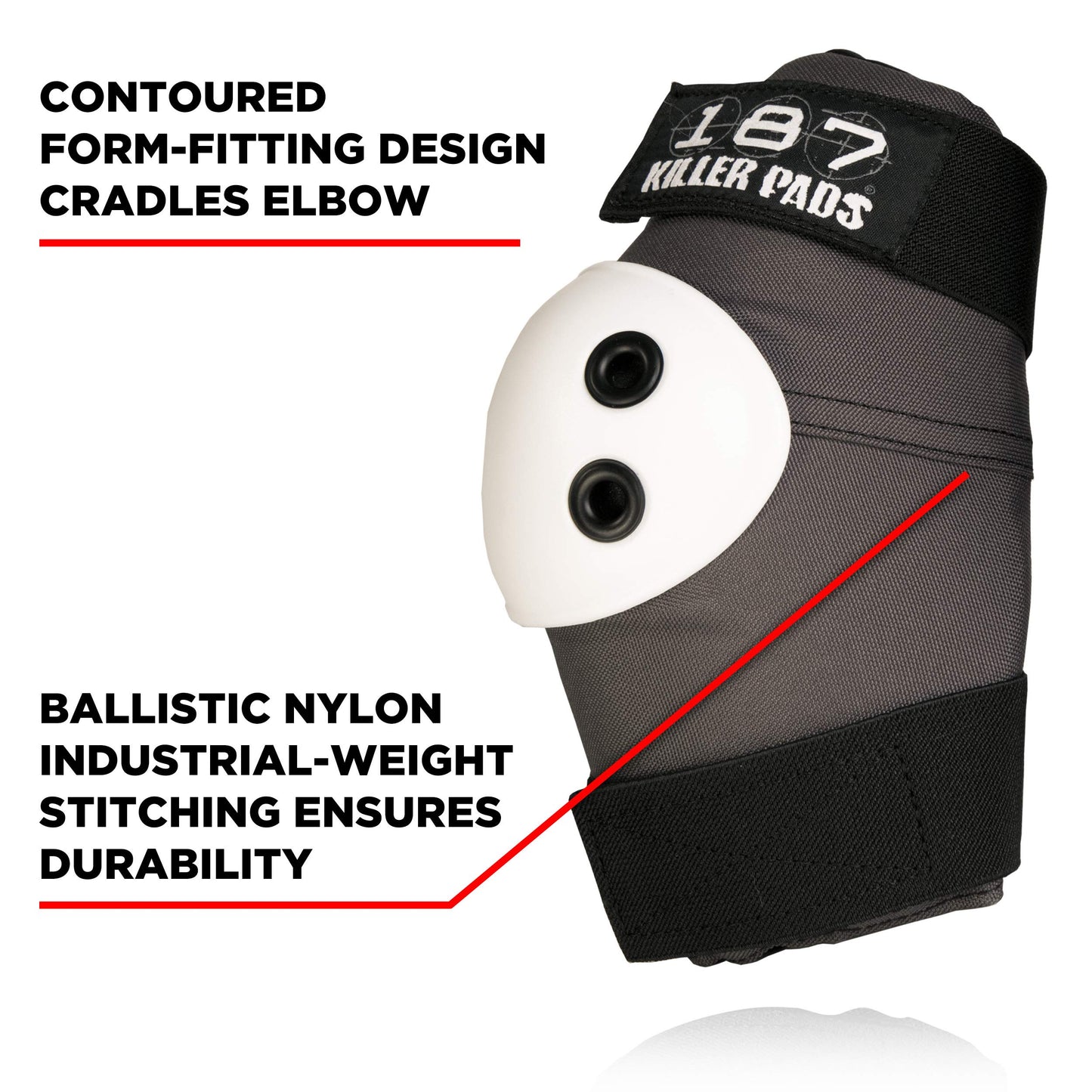 187 KILLER PADS -ELBOW - M Grey with White Cap (ELMA107)