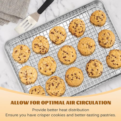 E-far Half Sheet Baking Pan Set - 18”x13” Stainless Steel Cookie Sheet with Wire Cooling Rack - Dishwasher Safe