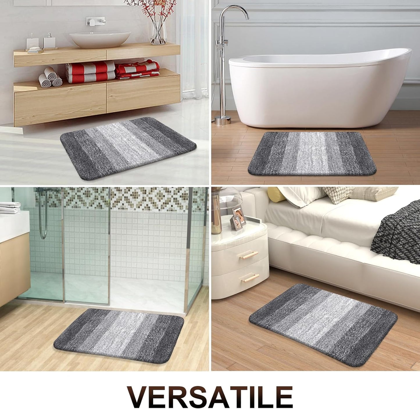OLANLY Bathroom Rugs - Extra Soft Microfiber Mat with Rubber Backing | Quick Dry & Machine Washable, 47x32, Grey
