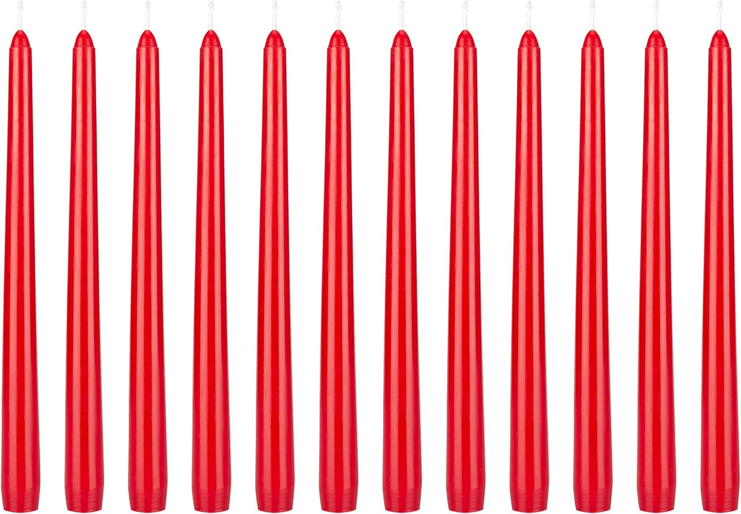 12-Pack Unscented Red Taper Candles - 10 Inch Hand Poured Wax for Home Décor & Weddings