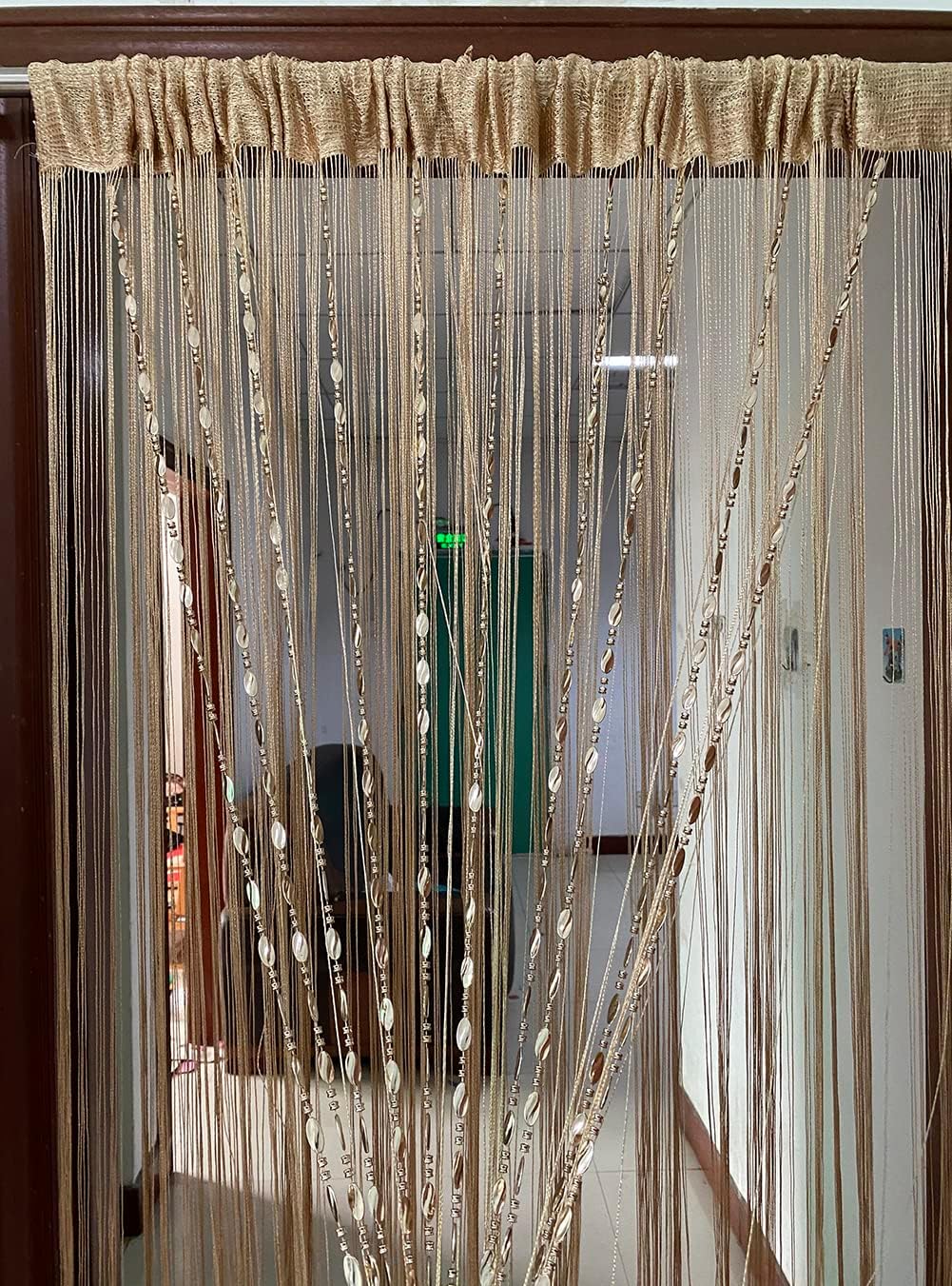 Button Beaded Door Curtain - Champagne Tassel Room Divider (39.3" x 78.5")