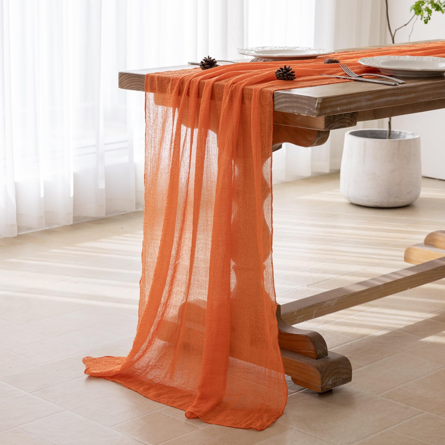 Keketoarrange 6pcs Orange Gauze Rustic Cheesecloth Table Runner 120 Inch 10 FT for Wedding Baby Shower Bridal Shower Birthday Engagement Garden Outdoor Party Long Sheer Boho Decorations