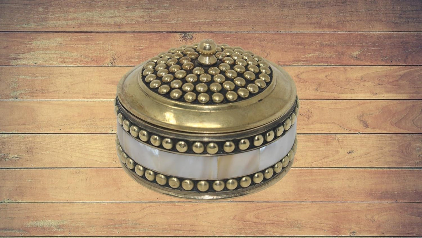 Decorative Jewelry Trinket Box Unique Gift For Home Décor Antique Metal Case with Mother of Pearl Sindoor Box/Coin Box (All Set Black)