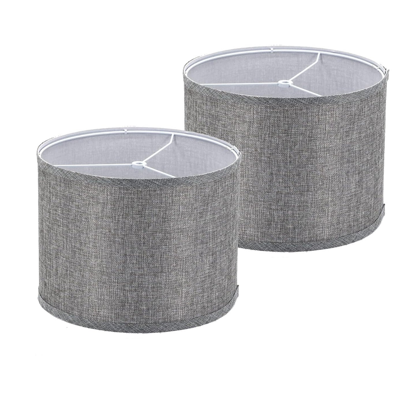 Set of 2 Small lampshades 10 inch for Table lamps and Nightstand Lamps,Assembly Required,Small Drum lamp shade Spider Fitter, Handcrafted Natural Linen lamp shades (Grey, 10"x10"x8")