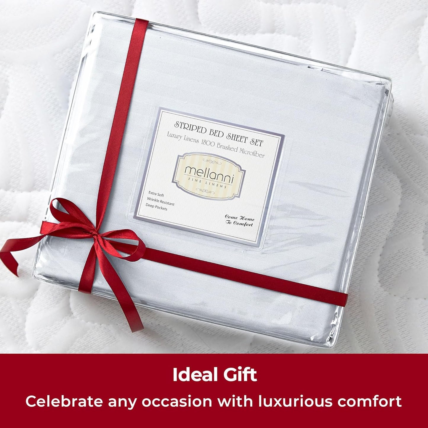 Mellanni Full Sheets Set - 4 PC Hotel Luxury Bedding | Extra Soft, Cooling, Wrinkle-Resistant (Full, Striped White)