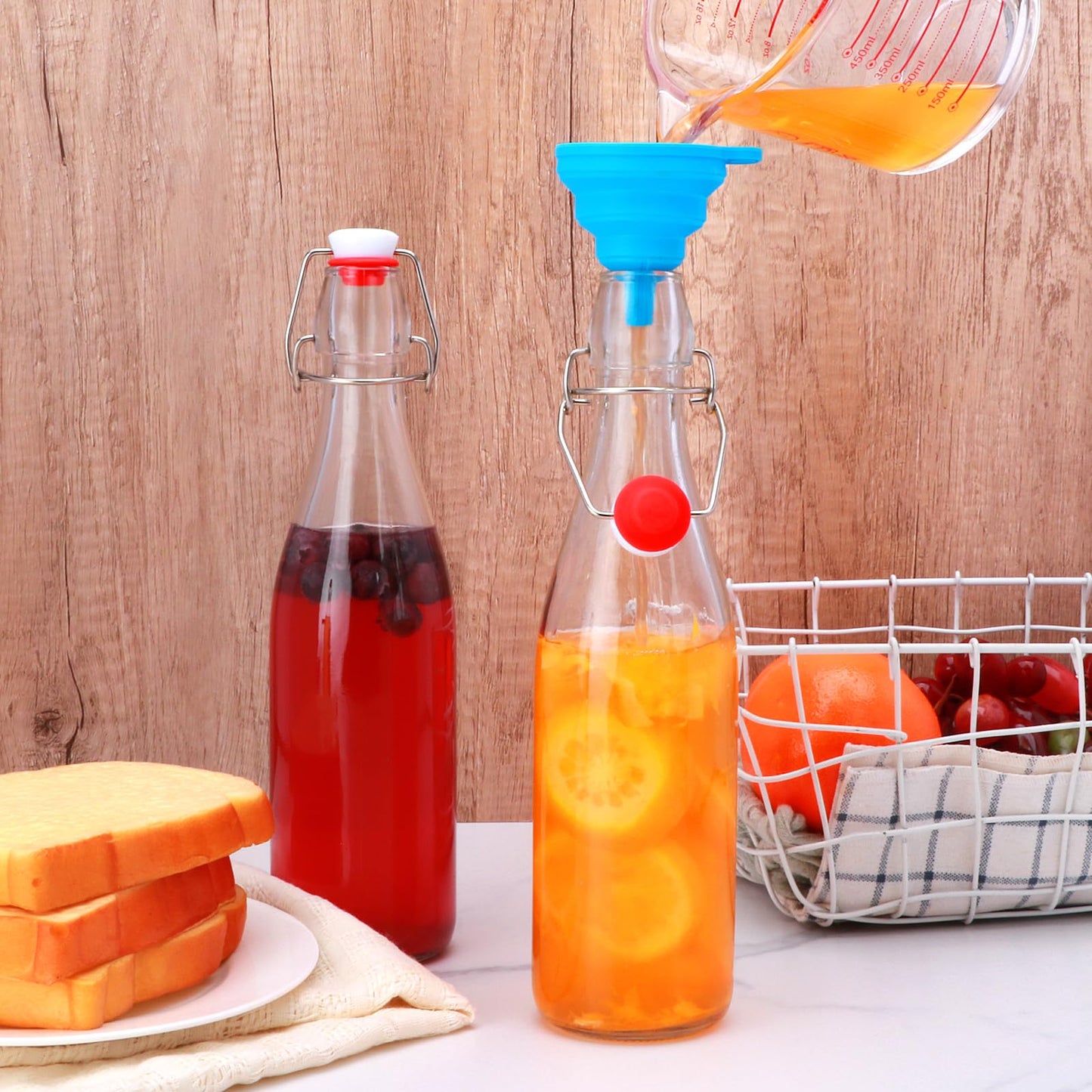 16Oz 6 Pack Swing Top Glass Bottle with Lids,Flip Top Glass Bottle for Fermentation, Beer,Kombucha, Mead, Wine,Vinegar