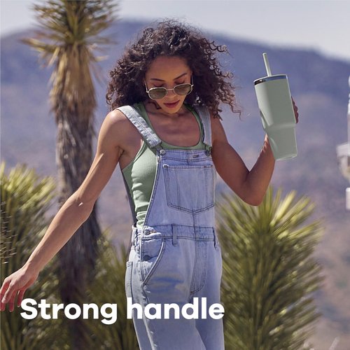 Hydro Flask Travel Tumbler with Handle, Lid and Straw - Insulated Stainless Steel in 40 Oz Ivory
