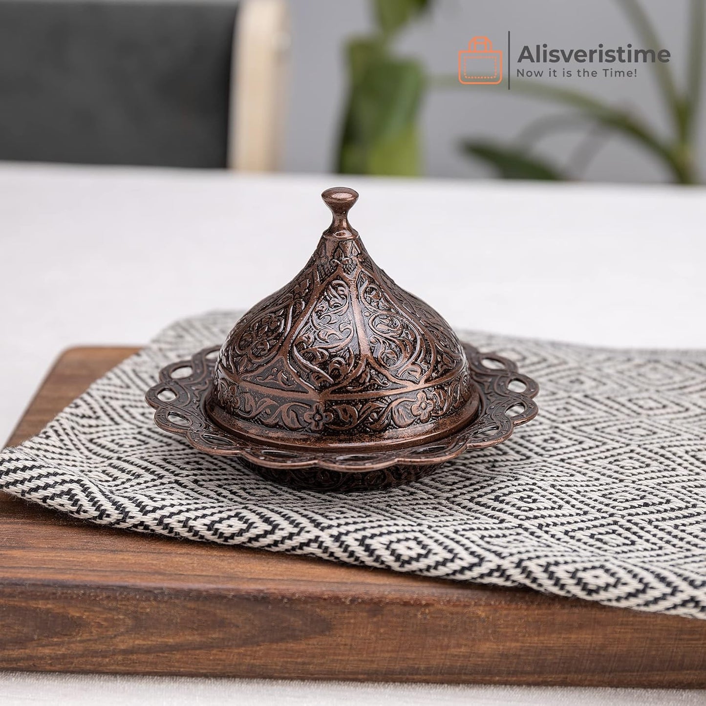 Alisveristime Turkish Coffee Set for Two - Authentic Ottoman Style Cups, Saucers, and Serving Tray with Lale Motifs (Acur) (Copper)