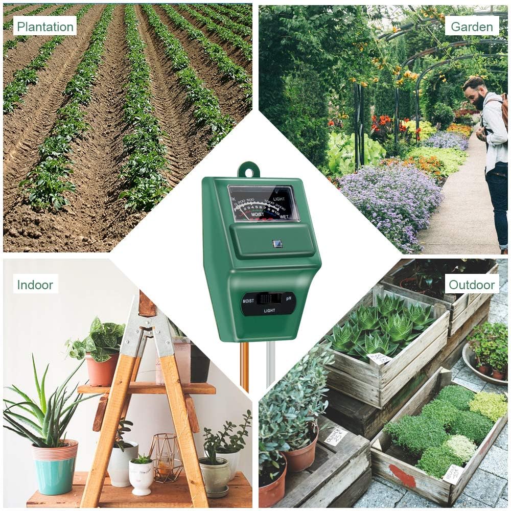 SONKIR Soil pH Meter - 3-in-1 Moisture, Light & pH Tester for Gardening | Ideal for Indoor & Outdoor Use (Green)
