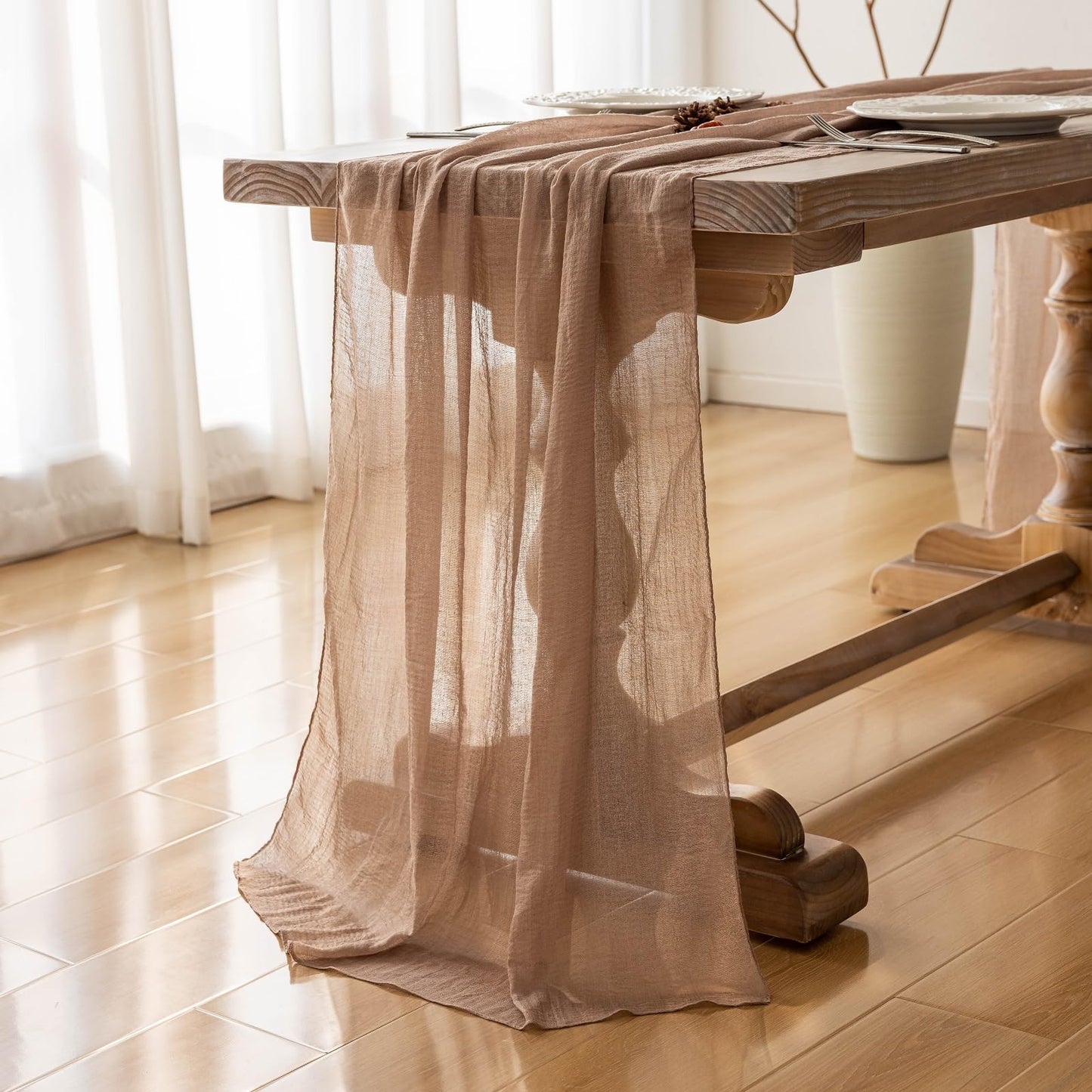 Keketoarrange 6pcs Cheesecloth Table Runner Nude Gauze Rustic Boho Coffee Cheese Cloth 120 Inch 10 FT for Wedding Baby Shower Bridal Shower Birthday Party Long Sheer Farmhouse Home Decorations