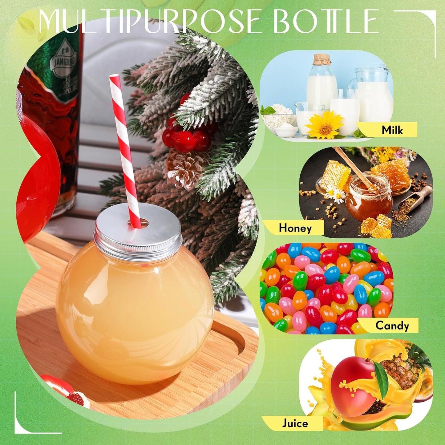 Yaomiao 24 Pcs 10 oz Mini Plastic Fish Bowl Ornament Cups for Drinks Clear Spherical Potion Bottles with Lids and Straws Bulb Cups for Christmas Carnival Candy Party Decorations (Red)