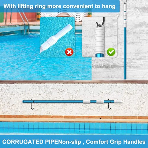 CKE 12 Feet Telescoping Pool Pole - Durable 1.3mm Blue Aluminum, Adjustable 3-Piece Design | Universal Fit for Skimmer Nets & Brushes