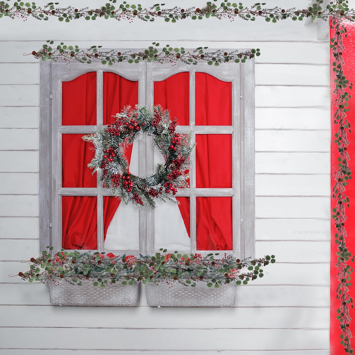 LOHASBEE Christmas Garland, 5FT Natural Eucalyptus and Pine Christmas Garland with Red Berries and Pinecones - Perfect Festive Decoration for Your Home
