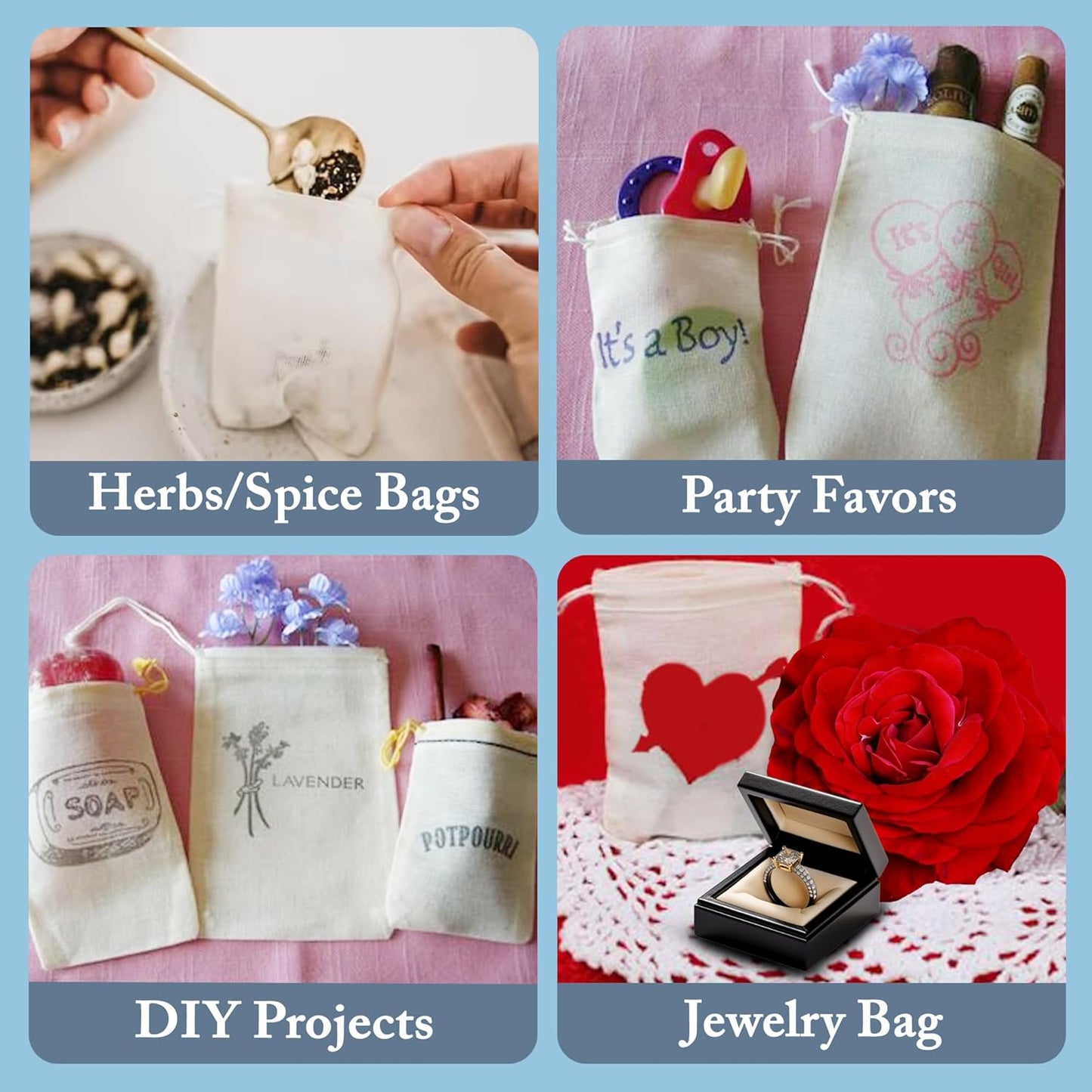 Celestial Gifts Muslin Bags 100pcs 5x7, 100% Cotton Drawstring Bags for Party Favors, Parts, Cowboy Coffe and More - Made in USA (Natural Hem & Drawstring)