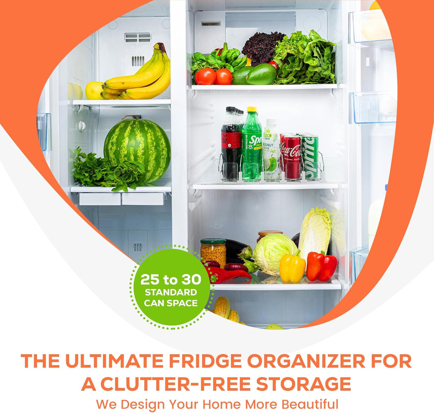 Skiennix Premium Drink Organizer - Ultra Space-Saving Refrigerator Dispenser Holds 25 Cans | White