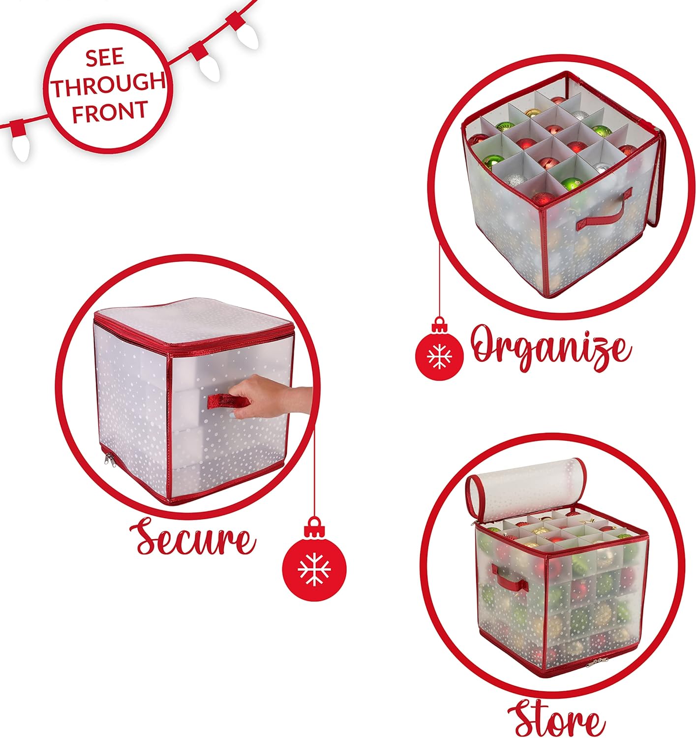Ornament Storage Organizer for 112 Ornaments | Zipper Closure | Space-Saving Red Design