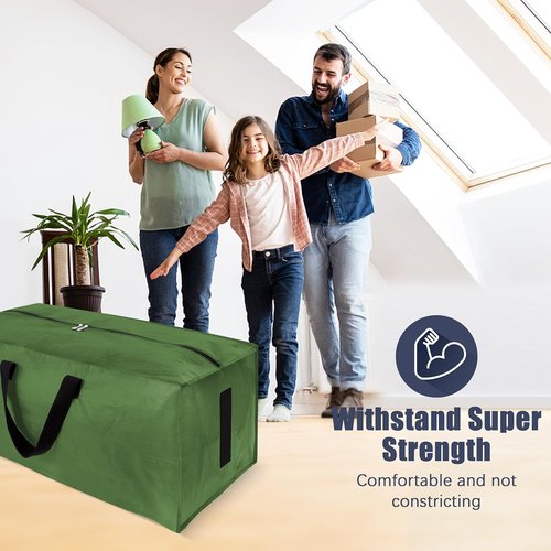 HOMESURE Large Water-Resistant Moving Bags - 4 Pack Heavy-Duty Storage Totes with Zippers & Handles | Olive Green