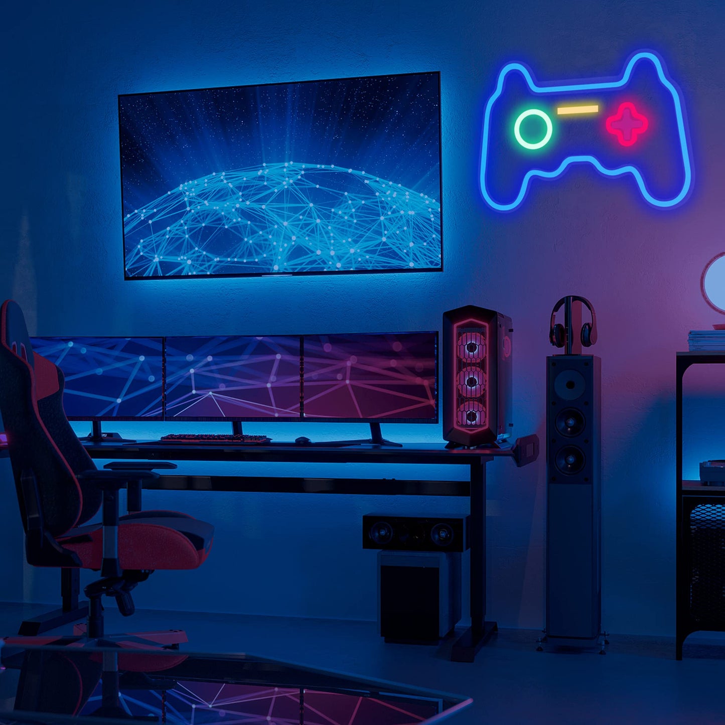 HSEFURNI Gamepad Neon Sign 16" x 11", Birthday Gifts for Teen Boys, USB Powered Light Up LED Signs, Teenage Boy Gifts Ideas, Teen Boys Gift Ideas, Gifts for Teenage Boys, Teenager Gifts