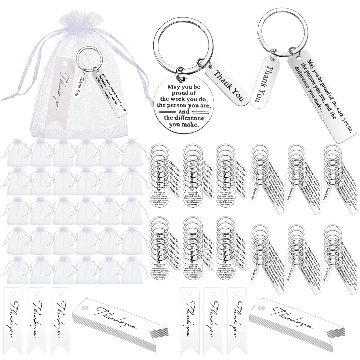 Yinkin 150 Pcs Christmas Employee Thank You Gifts Bulk Appreciation Gift Keychain for Coworker Staff Office Team(White)