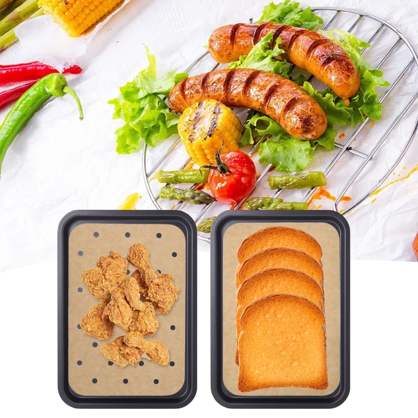 200 Sheets Air Fryer Liners Disposable Parchment Paper Compatible with Ninja Dual Foodi Air Fryer Toaster Ovens Rectangular Non-Stick Perforated Parchment Paper Double Basket for Air Fryer Accessories