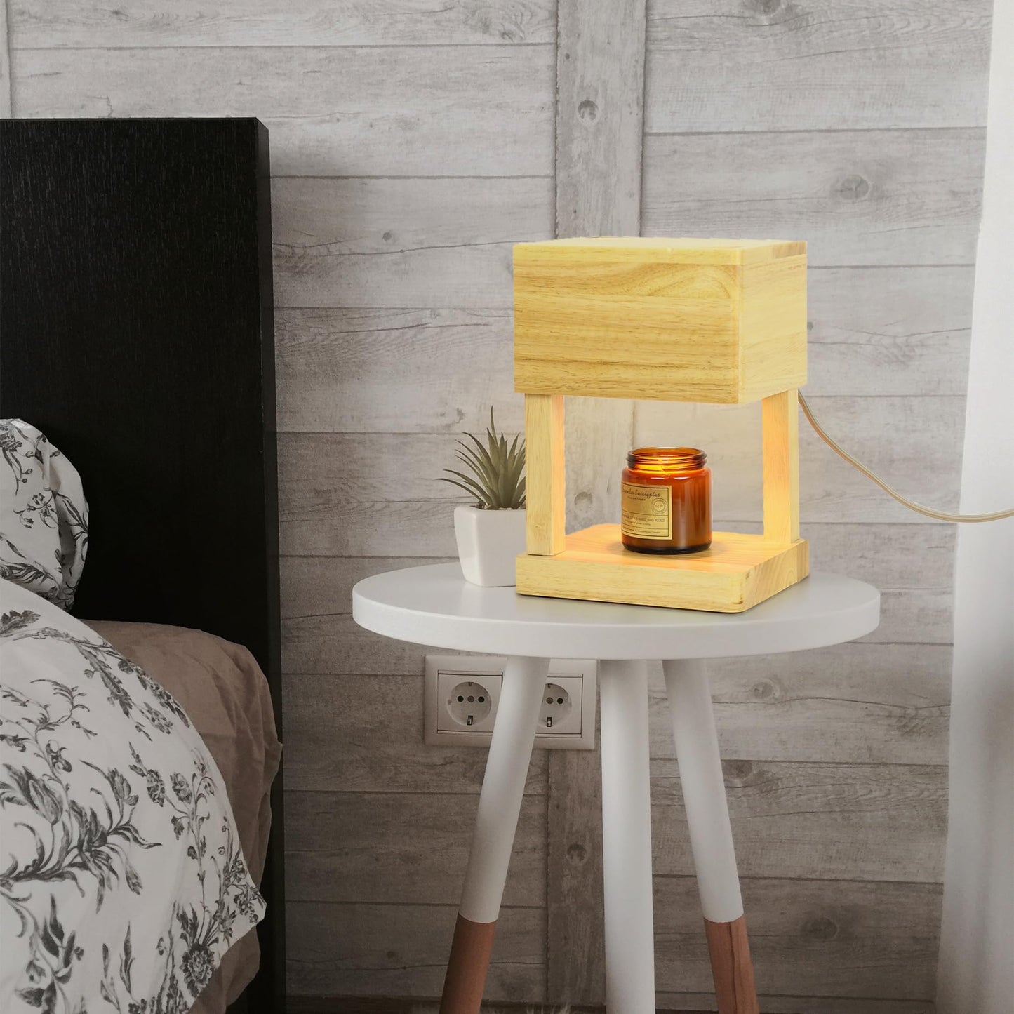 LALISU Candle Warmer Lamp Lantern for Top-Down Candle Melting, Candle Lamp with Timer & Dimmer for Wax Melting, Electric Candle Melter for Home Decor, with 2 Bulbs, Jar Candles (Wood)