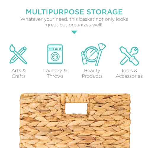 Best Choice Products 10.5x10.5in Pack of 5 Cube Storage Baskets, Water Hyacinth Multipurpose Collapsible Organizers, Handwoven Laundry Totes for Laundry, Living Room, Kids Room & Nursery - Natural