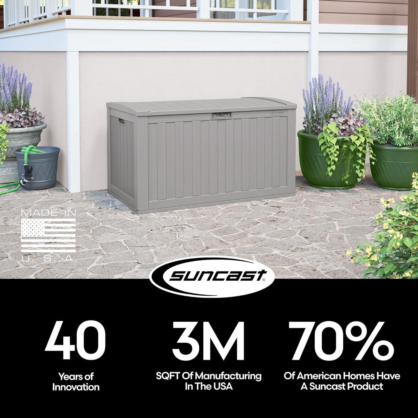Suncast Extra-Large Outdoor Patio Deck Box - 134-Gal Resin Storage Solution for Cushions & Tools | Dove Gray