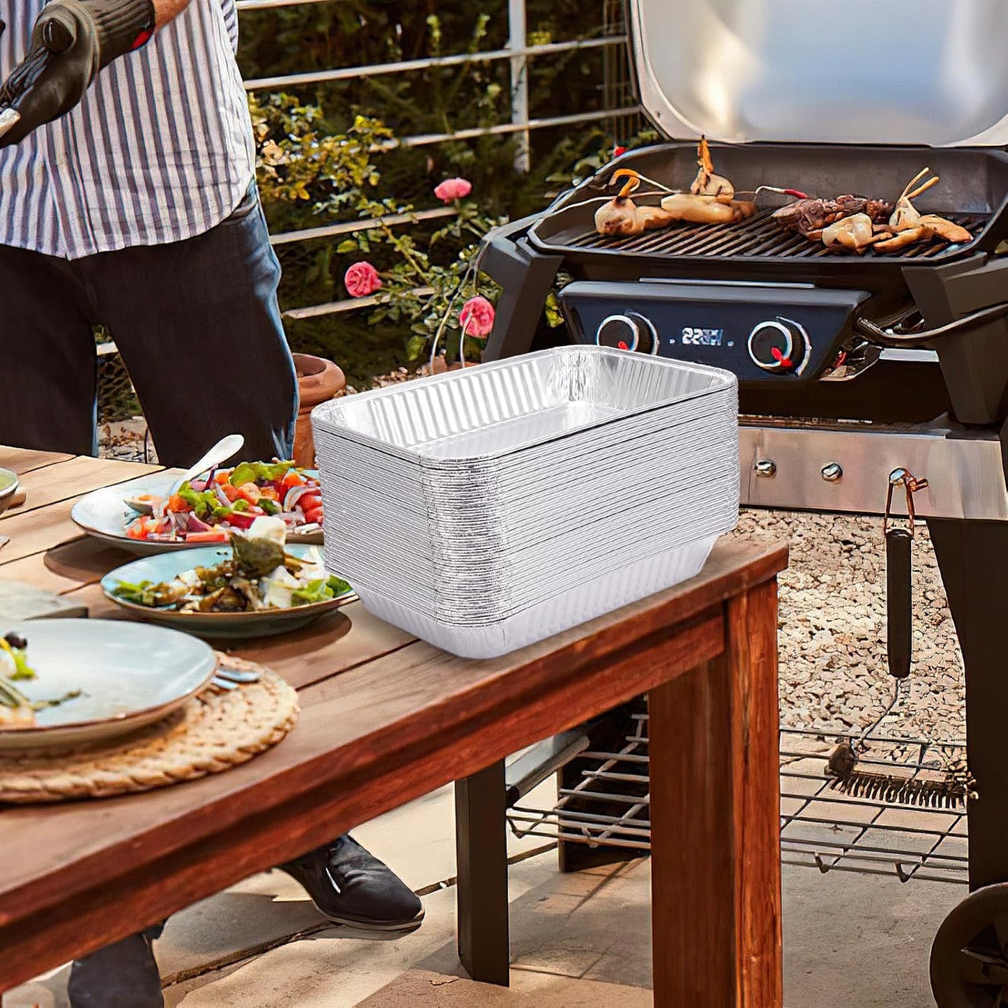 Weber - 20 Pack Drip Pans for Spirit, Q, Genesis & Genesis II Grills - Disposable Aluminum Foil Grease Trays (6 x 1.4 x 8.6 Inches)