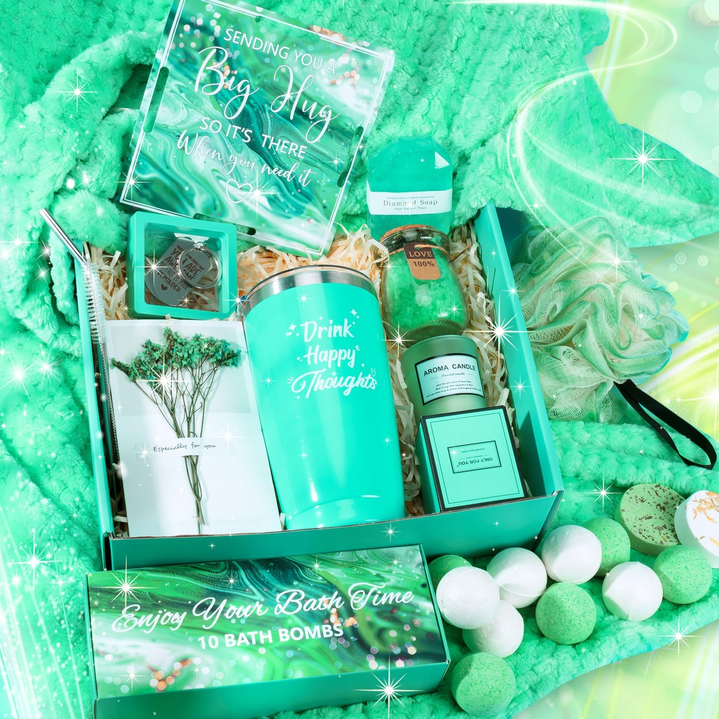 Gifts for Women, 21PCS Self Care Gifts Get Well Soon Gifts, Ocean Relaxing Care Package for Women w/Luxury Flannel Blanket, Unique Birthday Idea for Mom Wife Sister