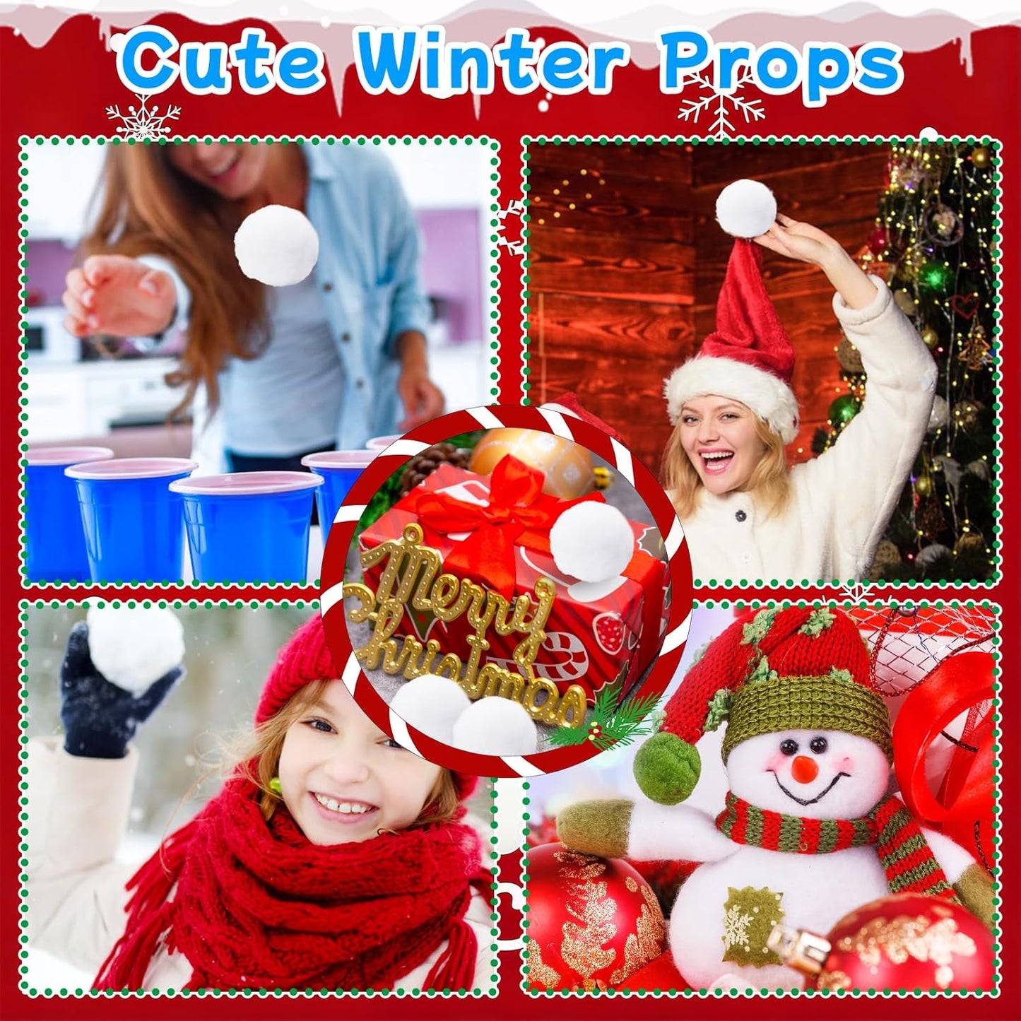 Skiennix 50 Pcs Fake Snow Balls - Soft Plush 2.4 Inch Snowballs for Indoor/Outdoor Winter Fun