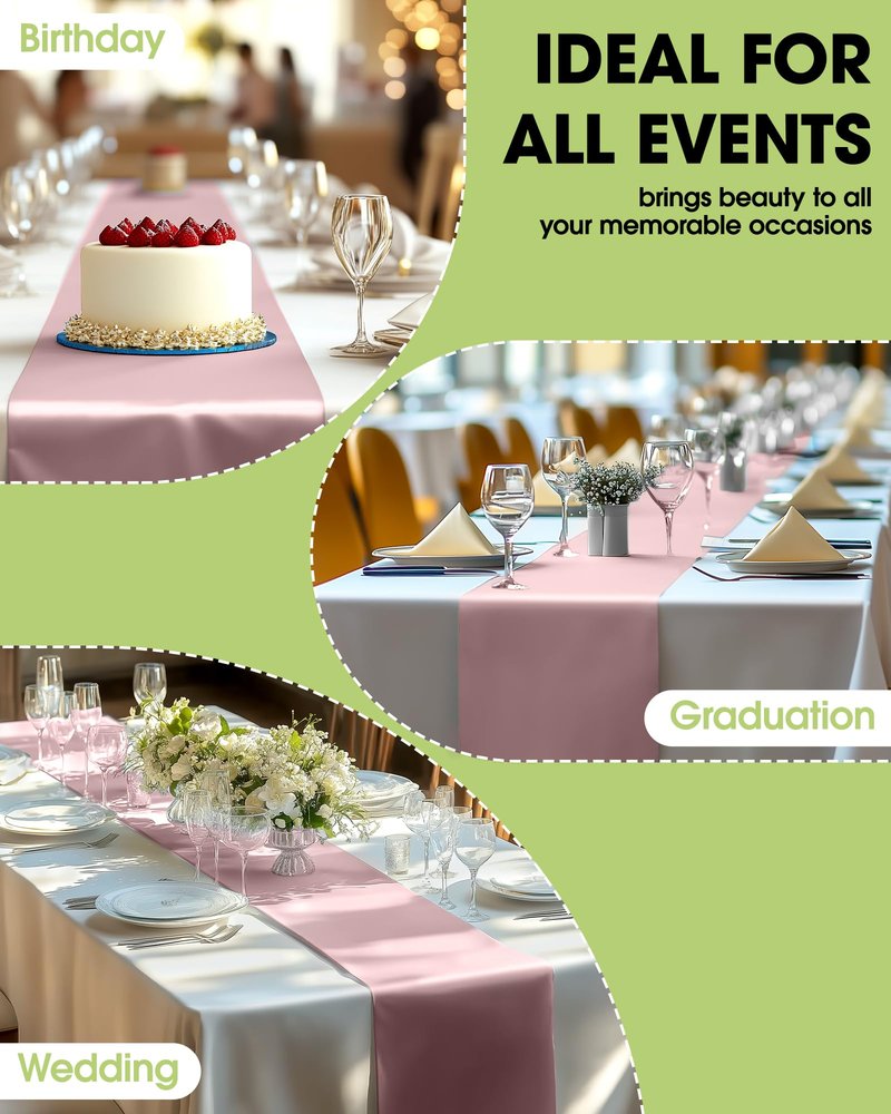 Pureegg Dusty Pink Plastic Table Runners - 10 Pack, 14'' x 108'', Water Resistant & Disposable Centerpiece Decorations for Table Cloth, Wedding, Birthday, Holiday, Baby Shower, Party, Home Decor