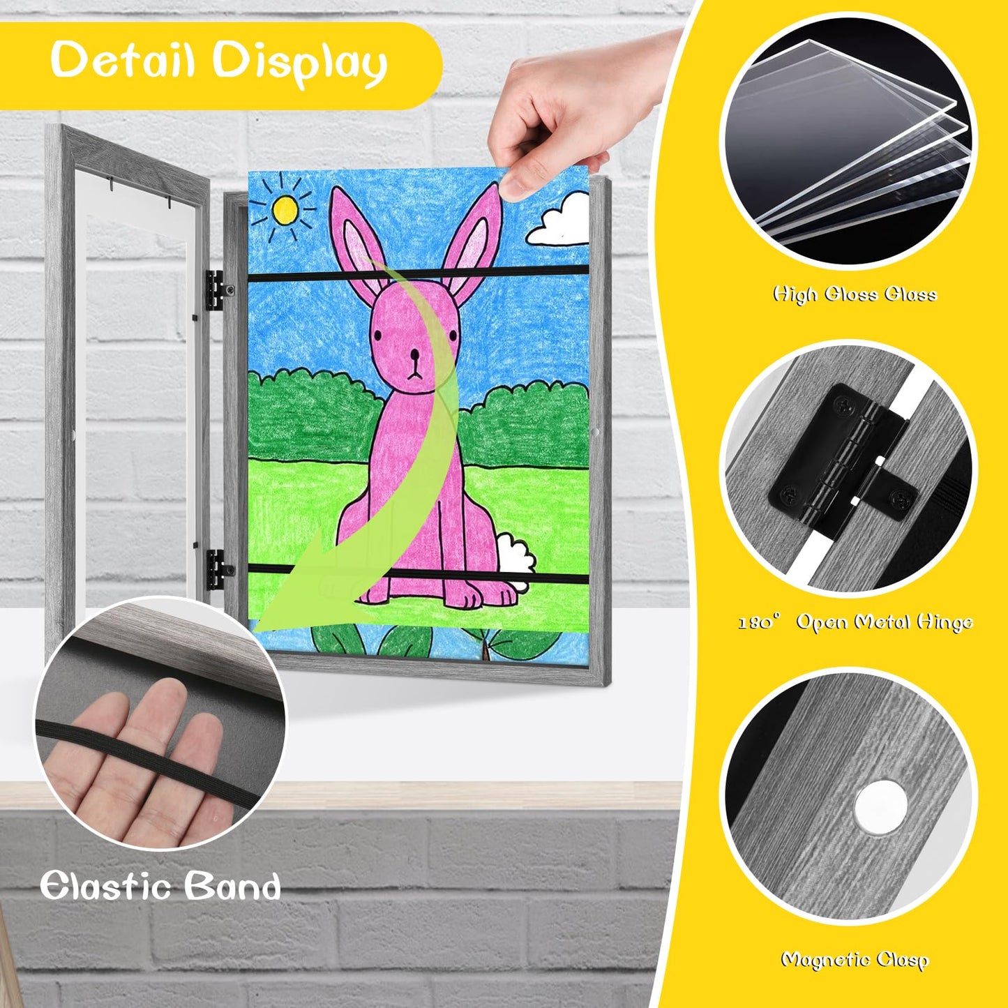 2Pack Kids Artwork Frame Gray Woodgrain, 10x12.5 Child Art Frame Without Mat Changeable Front Opening, 8.5x11 Frame With Mat, Children Storage Frame Holds Crafts, Drawing, Art Project, Schoolwork