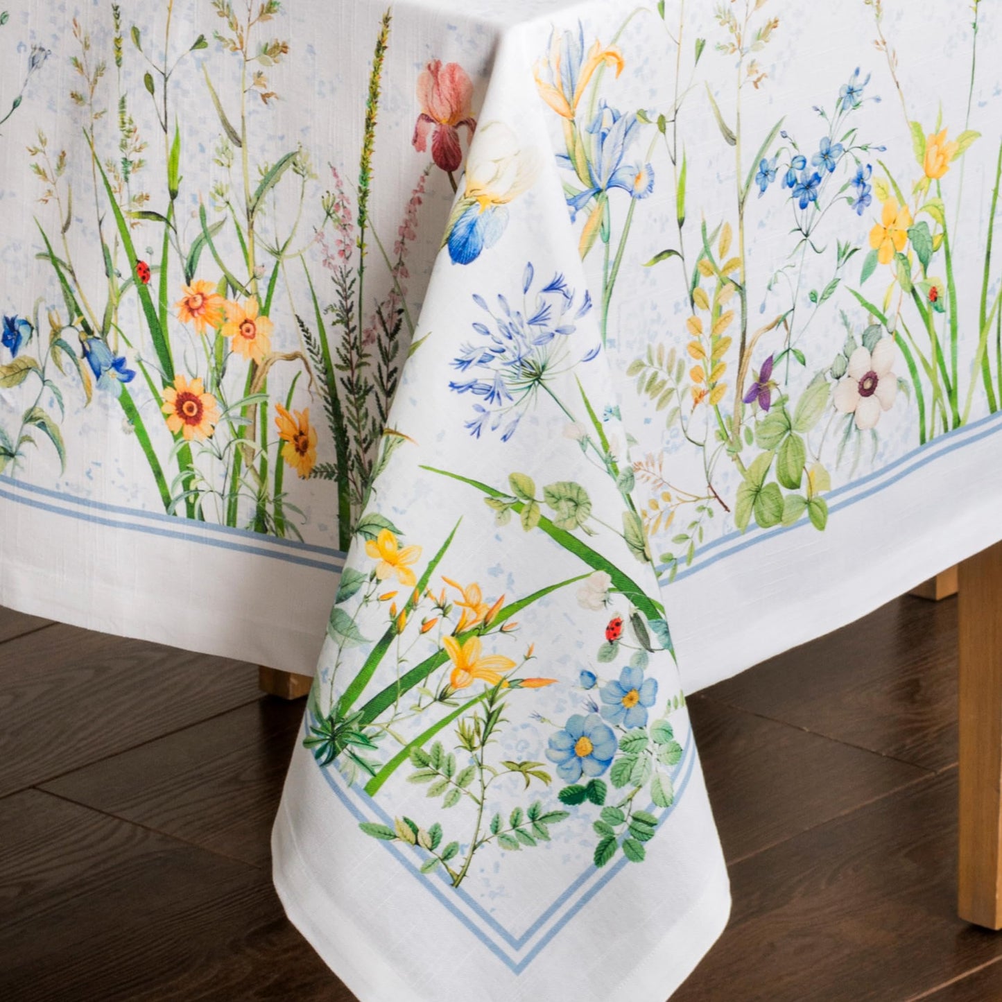 Maison d' Hermine Table Cloth Rectangle Table 100% Cotton 70 x 140 Inches Tablecloth Reusable Decorative for Dining Kitchen Room Farmhouse Home Gifts for Mothers Day Spring Summer - Fleurs De Mai