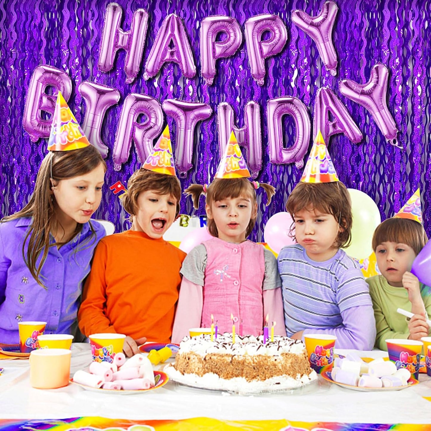 Skiennix 2-Pack Purple Tinsel Foil Fringe Curtains - Sparkling Backdrop for Parties & Events