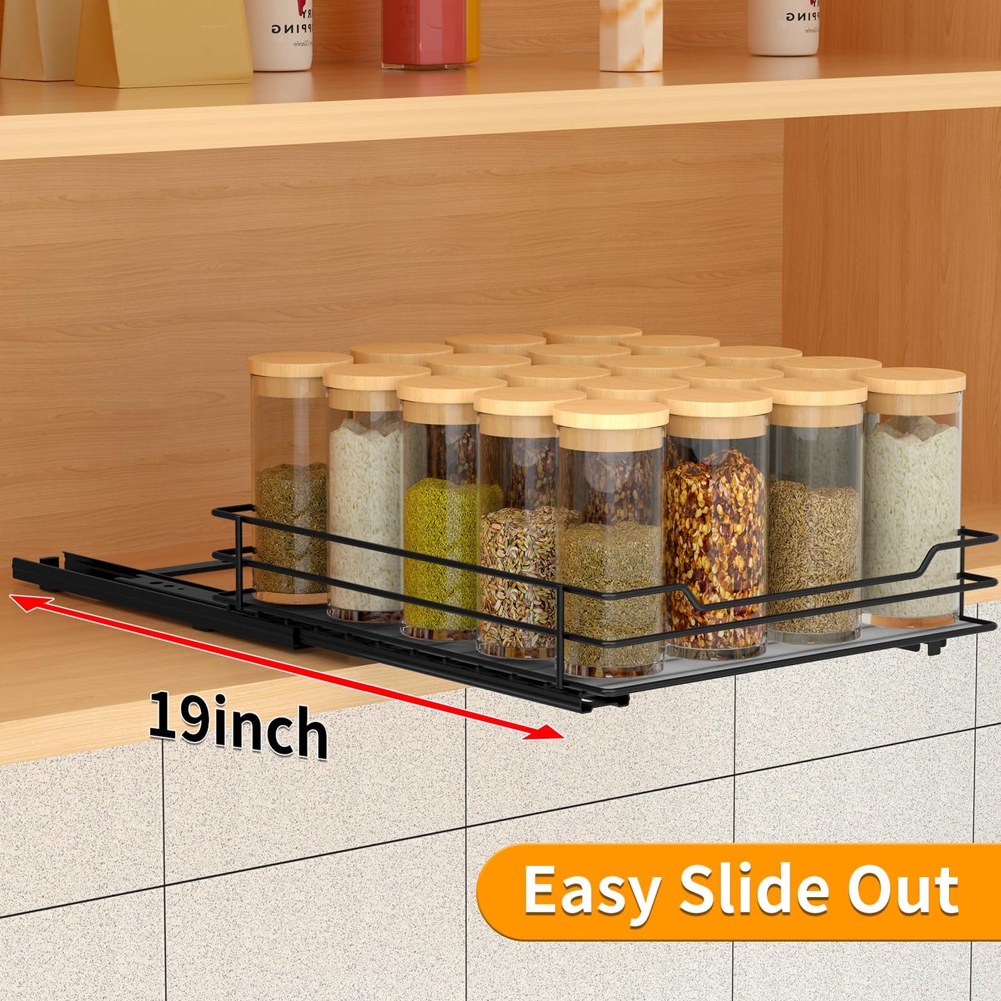 BOIVSHI Pull Out Spice Rack Organizer for Cabinet, Heavy Duty Slide Out Spice Rack Organizer for Kitchen Cabinets and Pantry, Fits Spices, Sauces, Canned Food (8.5''Wx10.5''Dx2.5''H)