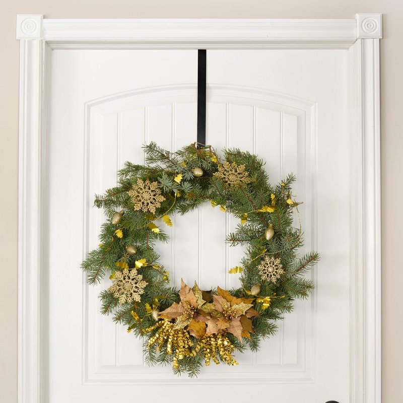 RN'D Over Door Wreath Hanger Hook - Thin Metal Overdoor Wreath Holder Seasonal Hooks for Front or Back Door (Black, 12")