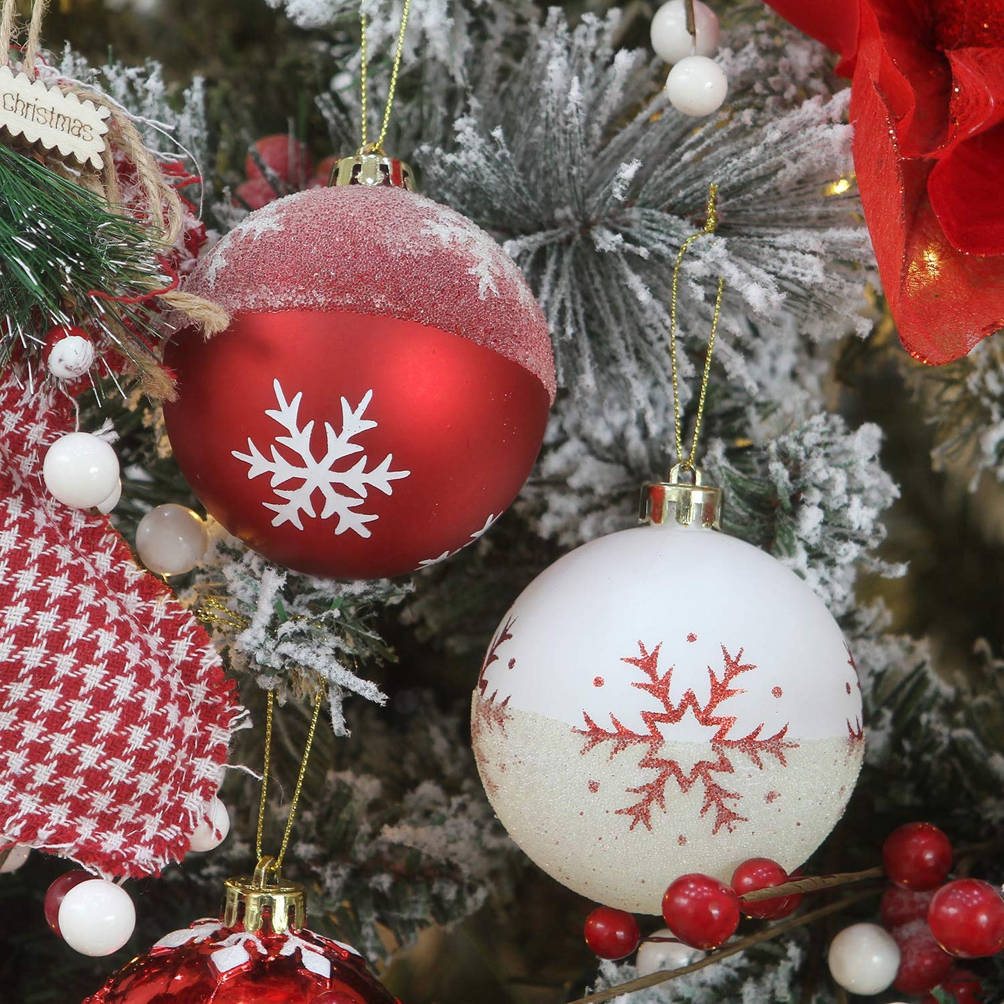 Sea Team 80mm/3.15" Set of Colorful Painted Sparkling Ornaments and Hanging Balls for Christmas Tree - 16 Pieces